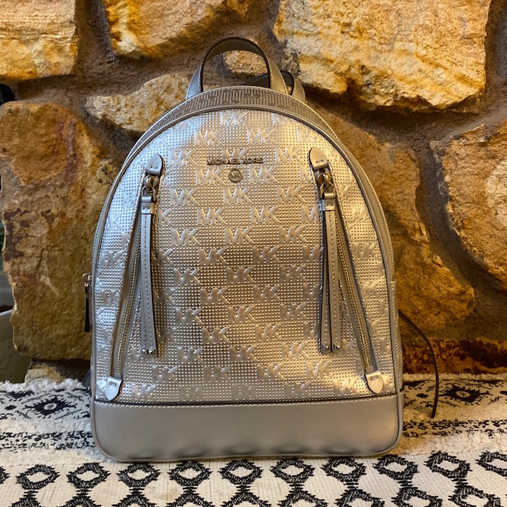 Michael Kors Brooklyn silver backpack